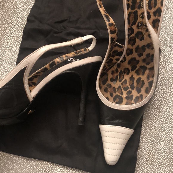 Dolce and Gabbana leather Black/White Tip Heels/leopard lining, size 36, 3” heel - Picture 6 of 11